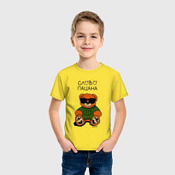 Футболка хлопковая детская Медведь в очках: слово пацана, цвет: желтый — фото 2