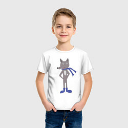 Футболка хлопковая детская Волк в шарфе, цвет: белый — фото 2