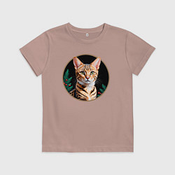 Футболка хлопковая детская Котик породы Саванна ждет Новый Год, цвет: пыльно-розовый