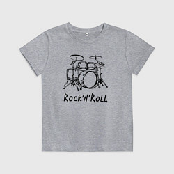 Футболка хлопковая детская Барабанная установка - рок н ролл, цвет: меланж