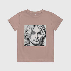 Футболка хлопковая детская Портрет Кобейн, цвет: пыльно-розовый