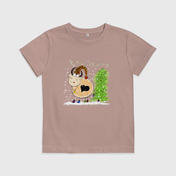 Футболка хлопковая детская Веселая корова Marry Christmas, цвет: пыльно-розовый