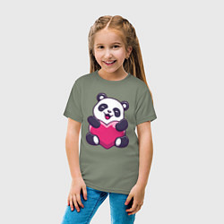 Футболка хлопковая детская Сердце панды, цвет: авокадо — фото 2