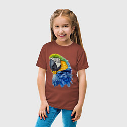 Футболка хлопковая детская Сине-золотой попугай ара, цвет: кирпичный — фото 2