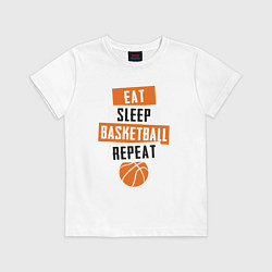 Футболка хлопковая детская Eat sleep basketball, цвет: белый