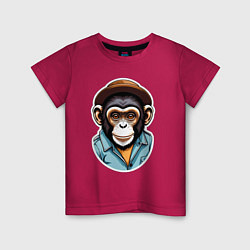 Футболка хлопковая детская Портрет обезьяны в шляпе, цвет: маджента