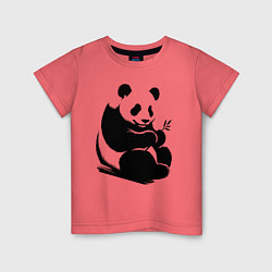 Футболка хлопковая детская Сидящая чёрная панда с бамбуком, цвет: коралловый