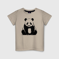 Футболка хлопковая детская Грустная панда сидит, цвет: миндальный