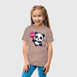Футболка хлопковая детская Милая панда со знаком стоп, цвет: пыльно-розовый — фото 2