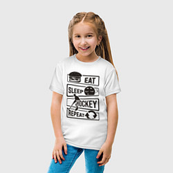 Футболка хлопковая детская Eat sleep hockey, цвет: белый — фото 2