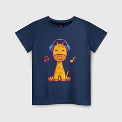 Футболка хлопковая детская Музыкальный жирафик, цвет: тёмно-синий