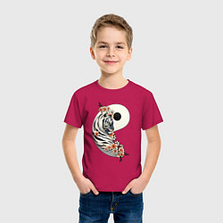 Футболка хлопковая детская Тигр - Инь, цвет: маджента — фото 2