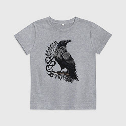 Футболка хлопковая детская Мистический славянский ворон, цвет: меланж