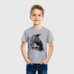 Футболка хлопковая детская Мистический славянский ворон, цвет: меланж — фото 2