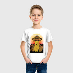 Футболка хлопковая детская НЛО похищает рыбака, цвет: белый — фото 2