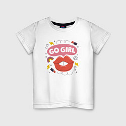 Футболка хлопковая детская Go girl lips, цвет: белый