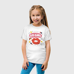 Футболка хлопковая детская Go girl lips, цвет: белый — фото 2