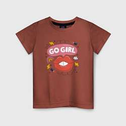 Футболка хлопковая детская Go girl lips, цвет: кирпичный