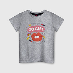 Футболка хлопковая детская Go girl lips, цвет: меланж