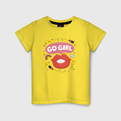 Футболка хлопковая детская Go girl lips, цвет: желтый