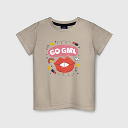 Футболка хлопковая детская Go girl lips, цвет: миндальный