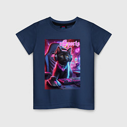Футболка хлопковая детская Чёрный котёнок - киберспорт, цвет: тёмно-синий