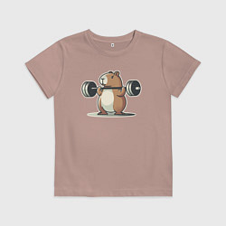 Футболка хлопковая детская Капибара со штангой, цвет: пыльно-розовый