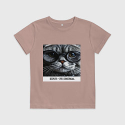 Детская футболка Мем кот в очках: шерсть это приправа