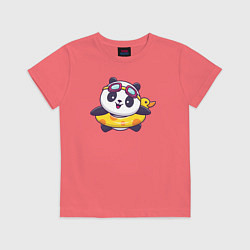 Футболка хлопковая детская Панда на пляже, цвет: коралловый