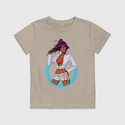 Футболка хлопковая детская Йоруичи Шихоин из аниме и манги Блич, цвет: миндальный