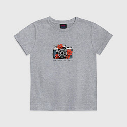 Футболка хлопковая детская Фотоаппарат с цветами, цвет: меланж