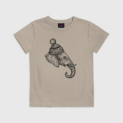 Футболка хлопковая детская Слон в шапке, цвет: миндальный