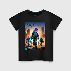Футболка хлопковая детская Minecraft - cyberpunk ai art fantasy, цвет: черный