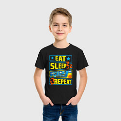 Футболка хлопковая детская Eat sleep fly, цвет: черный — фото 2