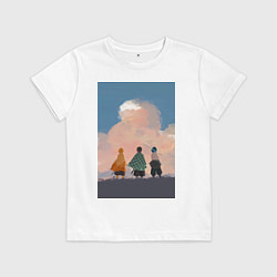 Футболка хлопковая детская Клинок рассекающий демонов Тандзиро Камадо Дзэнъиц, цвет: белый