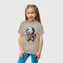 Футболка хлопковая детская Dalmatian cosmonaut puppy with a bone, цвет: миндальный — фото 2
