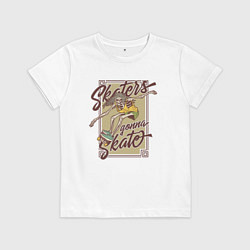 Футболка хлопковая детская Скелет катается на скейтборде, цвет: белый