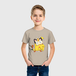 Футболка хлопковая детская Мяут сделал кусь Пикачу, цвет: миндальный — фото 2