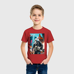Футболка хлопковая детская Cool hare with a skateboard - ai art, цвет: красный — фото 2