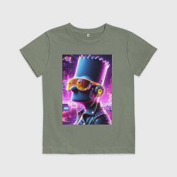 Футболка хлопковая детская Неоновый Барт Симпсон - киберпанк, цвет: авокадо