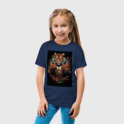 Футболка хлопковая детская Муай Тай тигр в стойке, цвет: тёмно-синий — фото 2