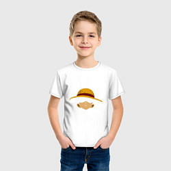 Футболка хлопковая детская Луффи Монки соломенная шляпа, цвет: белый — фото 2