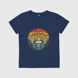 Футболка хлопковая детская Ленивец турист путешествует с рюкзаком, цвет: тёмно-синий