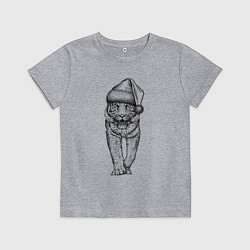 Футболка хлопковая детская Тигр в новогоднем колпаке, цвет: меланж