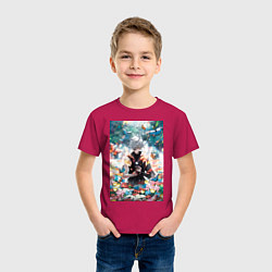 Футболка хлопковая детская Адский рай Габимару цветы, цвет: маджента — фото 2