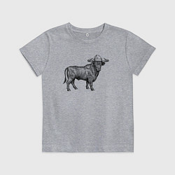 Футболка хлопковая детская Бык в новогодней шапке, цвет: меланж