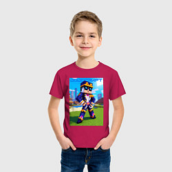 Футболка хлопковая детская Jotaro Kujo and Minecraft - collaboration, цвет: маджента — фото 2