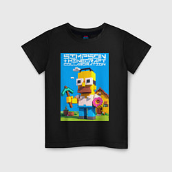 Футболка хлопковая детская Homer Simpson and Minecraft - collaboration ai art, цвет: черный