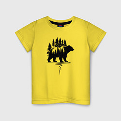 Футболка хлопковая детская Медведь силуэт и деревья, цвет: желтый