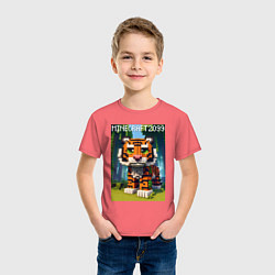 Футболка хлопковая детская Funny tiger cub - Minecraft, цвет: коралловый — фото 2